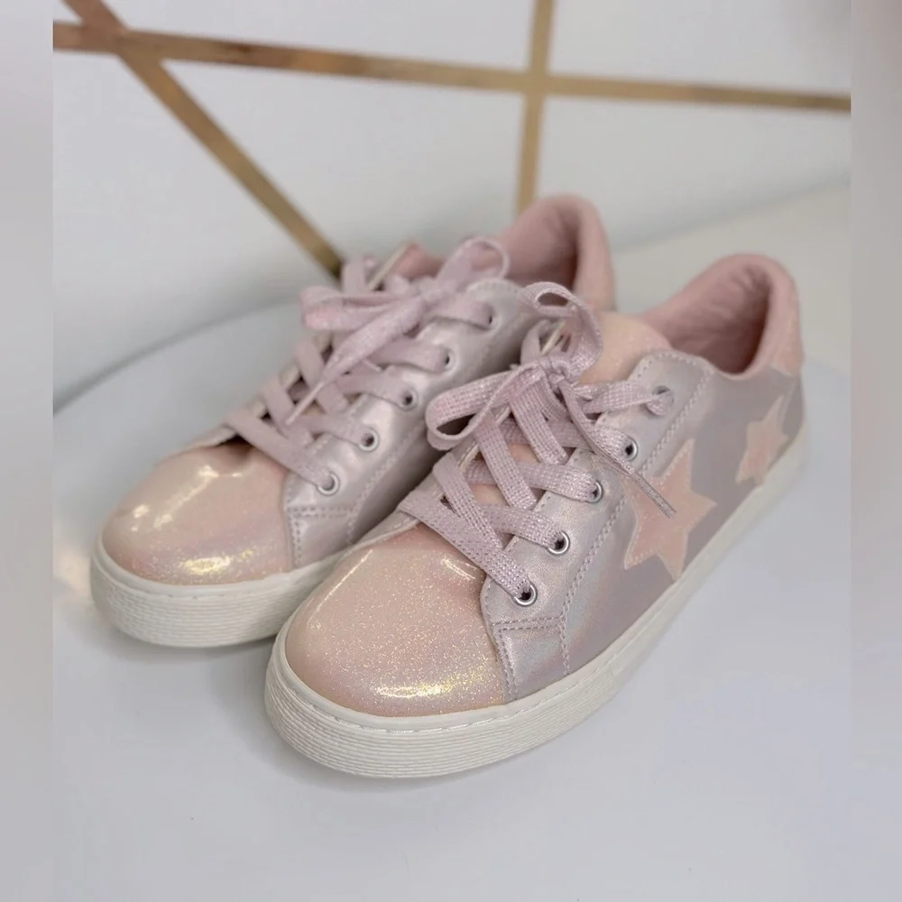 The Children's Place Girls Glitter Star Low Top Pink Sneakers (SH94)